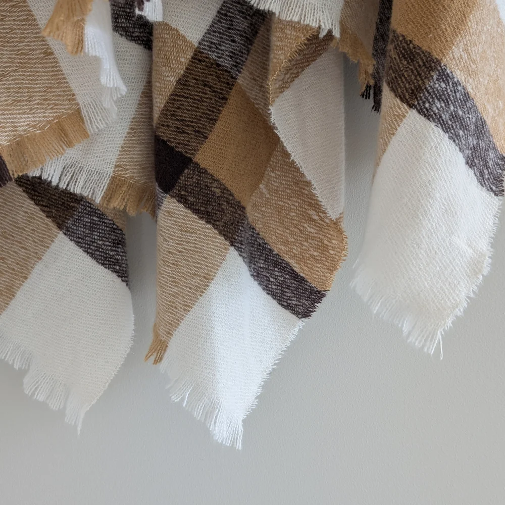 Old Navy Neutral Plaid Flannel Poncho